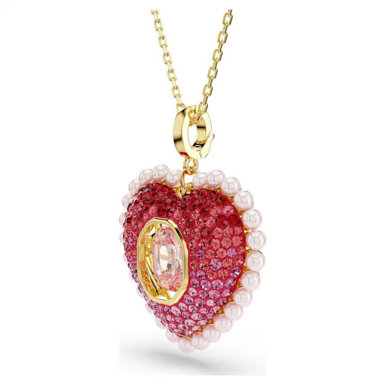 Idyllia pendant Mixed cuts, Heart, Pink, Gold-tone plated